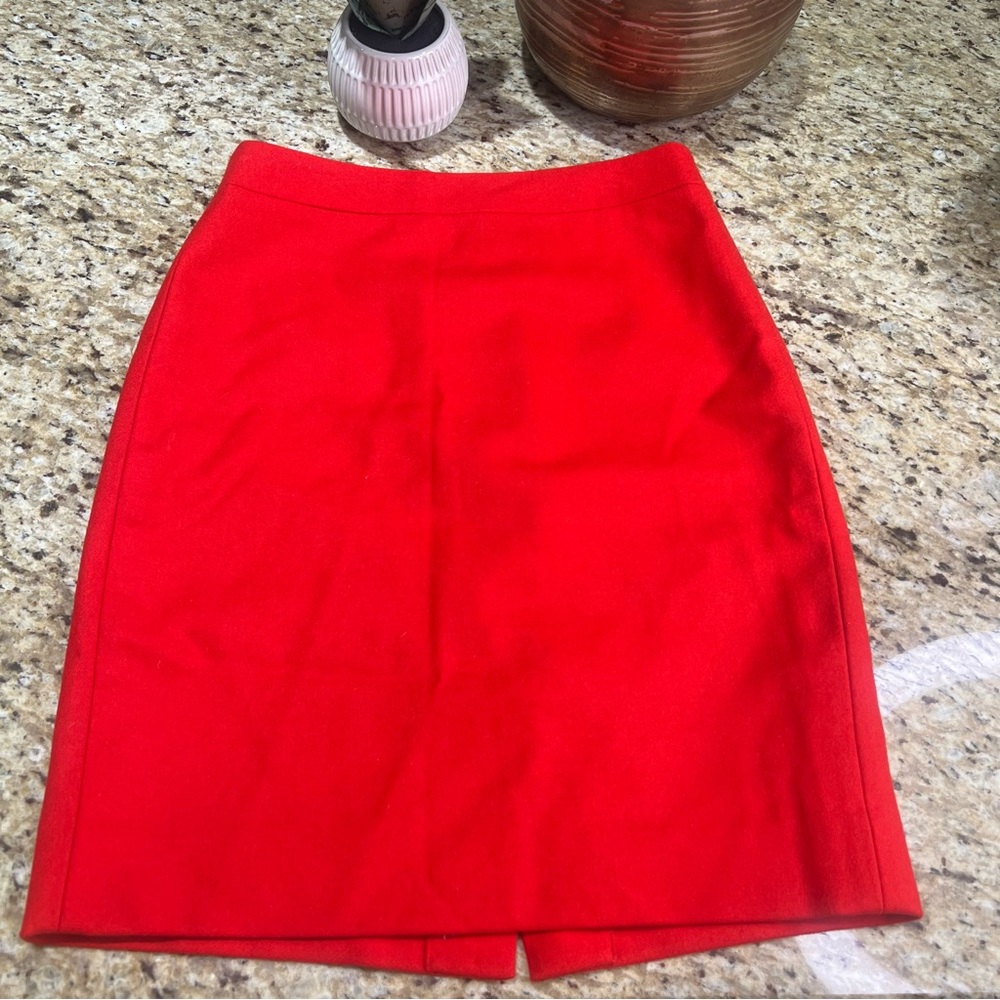J Crew Coral Orange Wool Blend Pencil Skirt 2